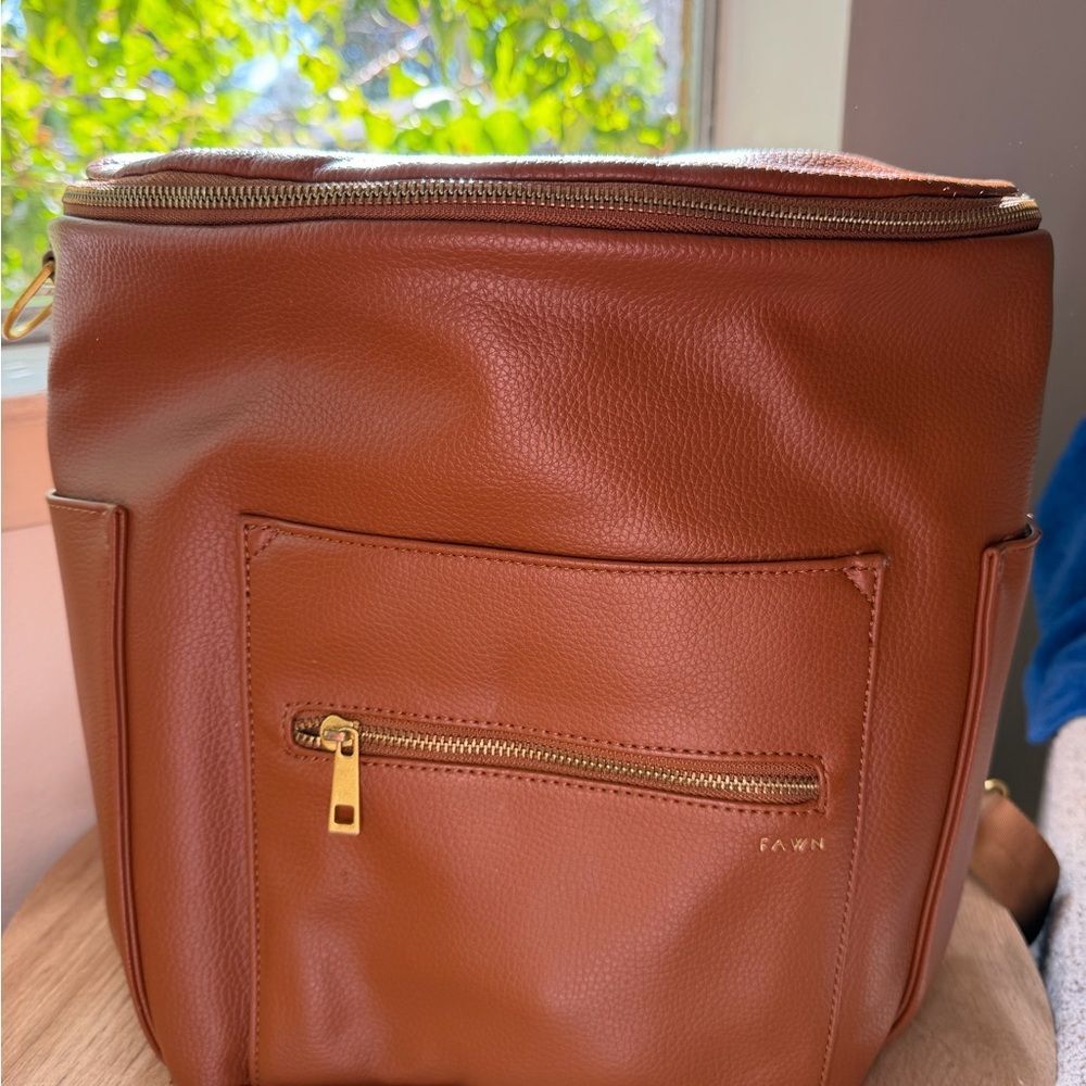 Fawn Design Tan Faux Leather Diaper Backpack